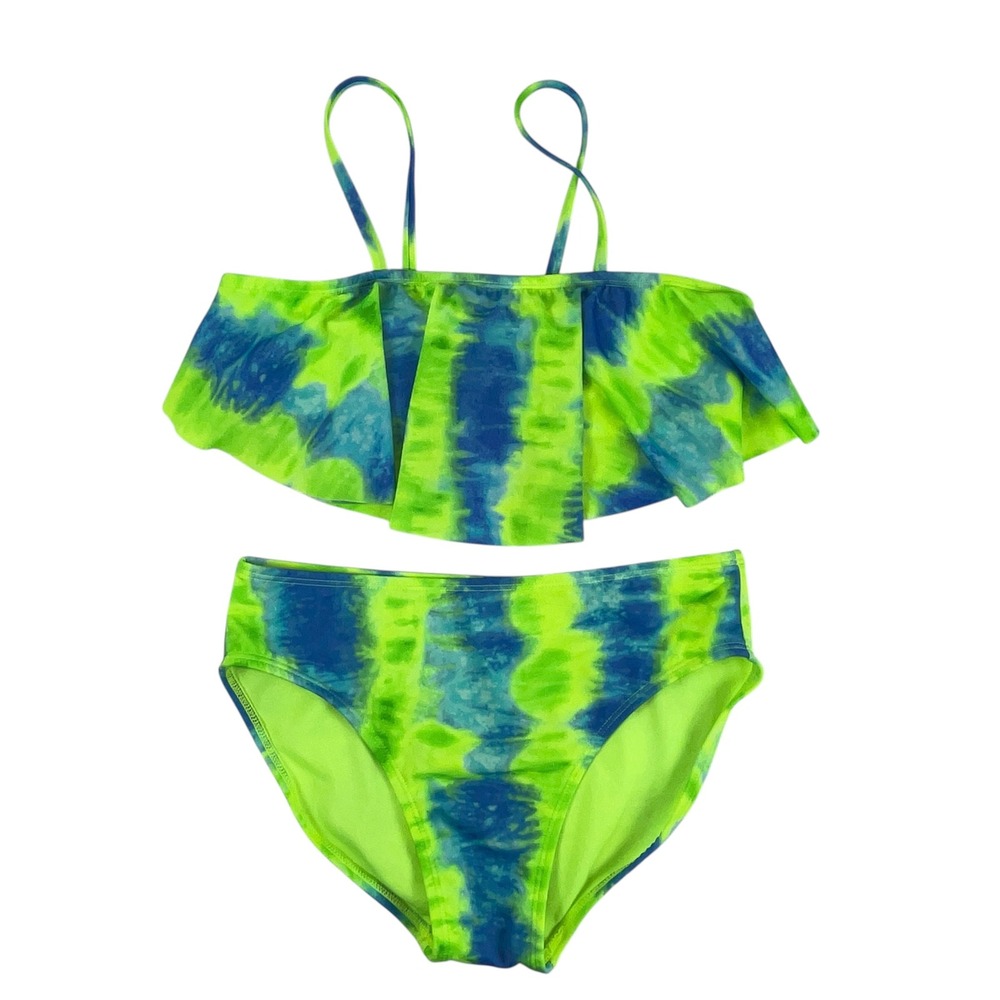 Cat & Jack Girls Ruffle Bikini Set Blue Green Tie‎ Dye 2-Pc Swimsuit XL
